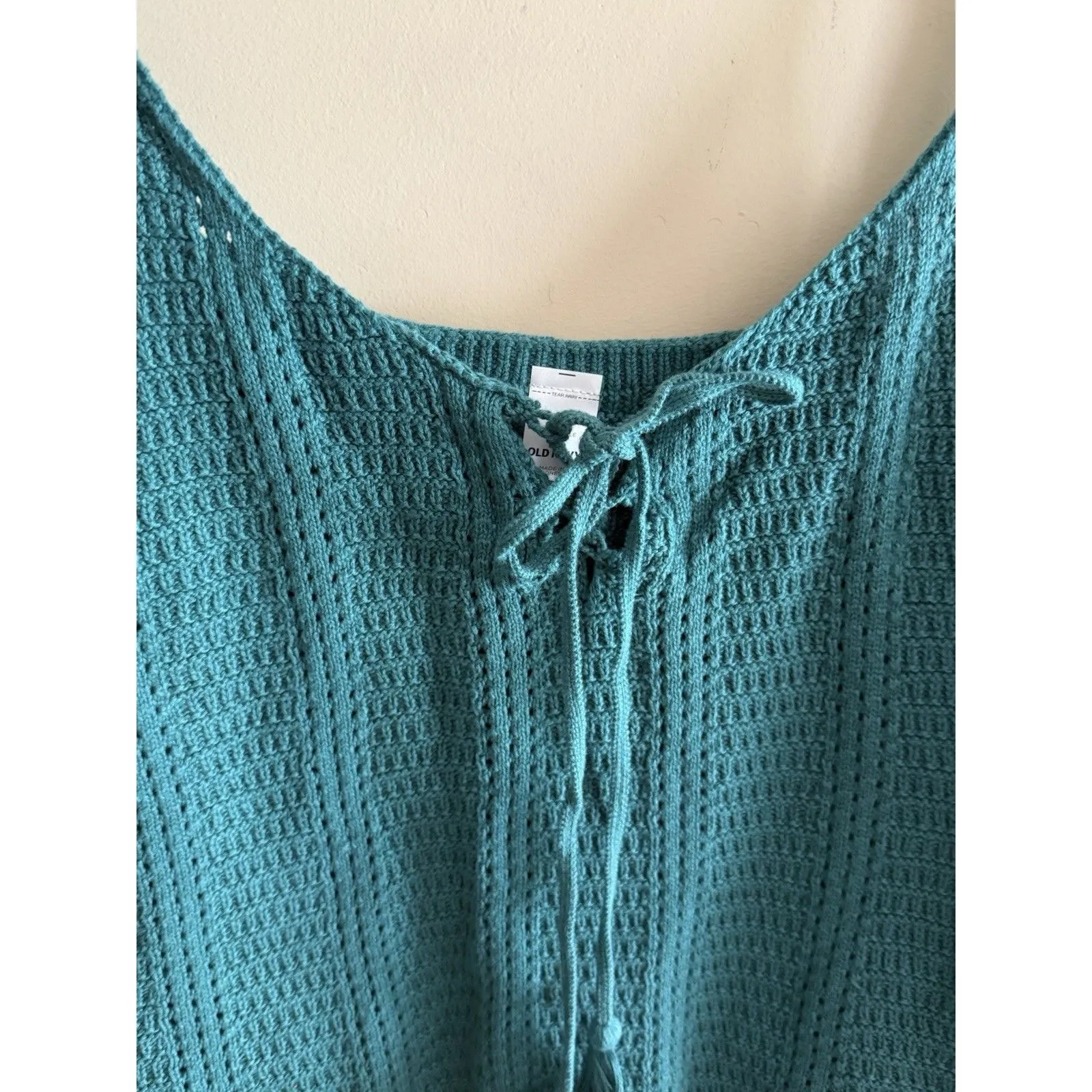 Old Navy Tank Top Womens XL Green Cotton Crochet Wide Strap‎ V Neck NWT - Image 3