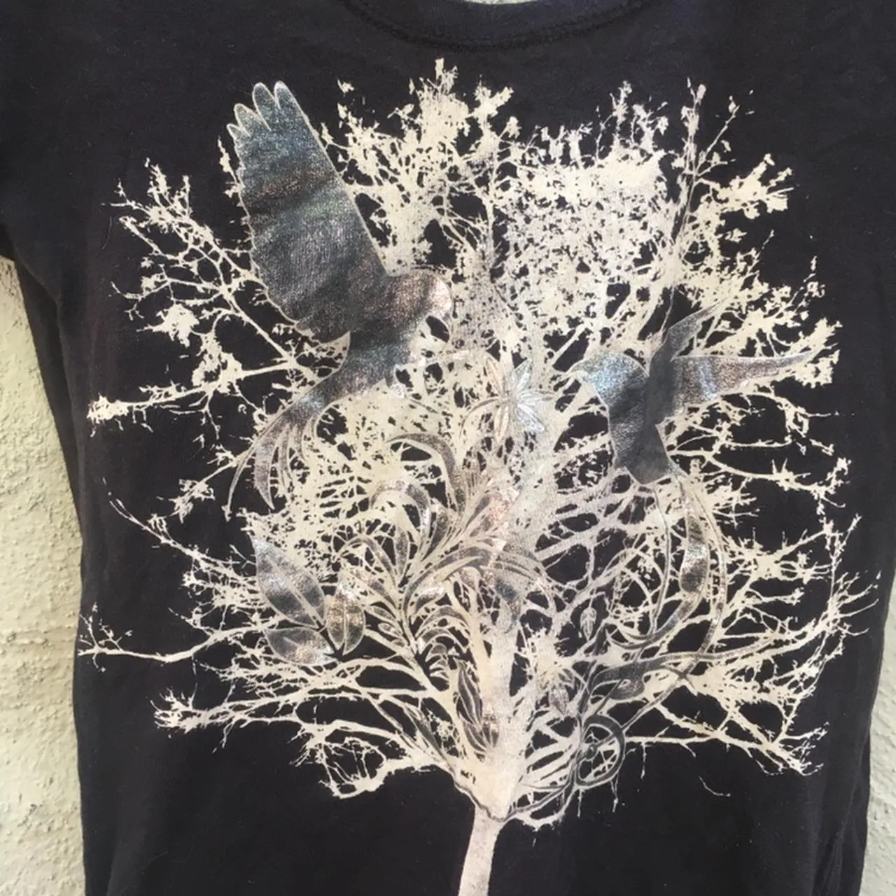 BCBGMAXAZRIA Black Miley Cyrus Tree And Dove Graphic Top - Image 3