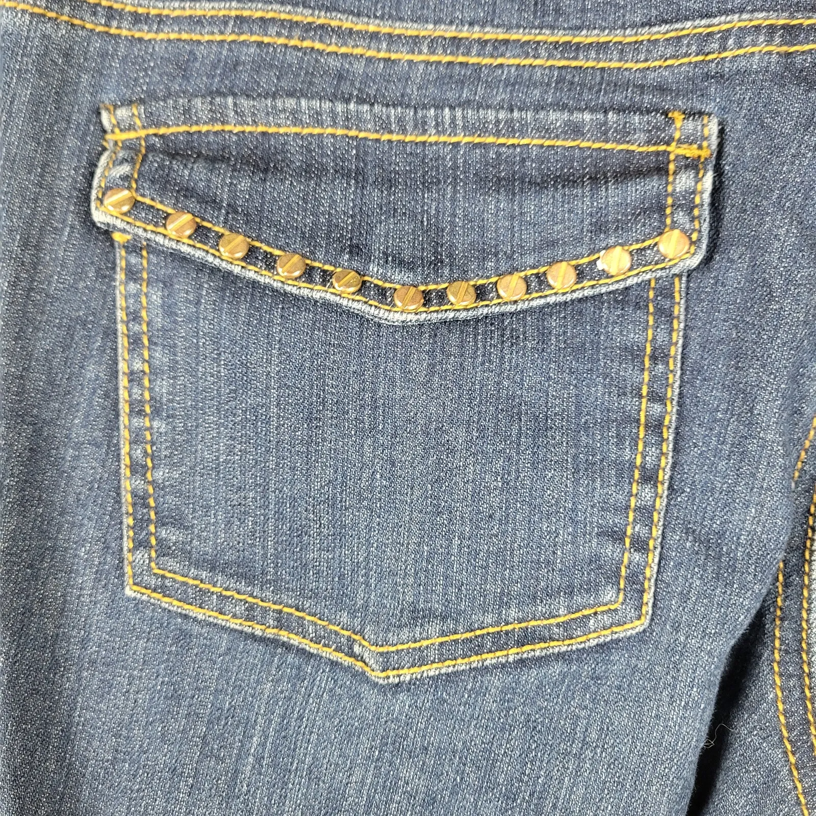 Michael Kors Womens Jeans Size 4 Blue Bedazzled‎ Gold Rivets Flare Leg Denim - Image 11