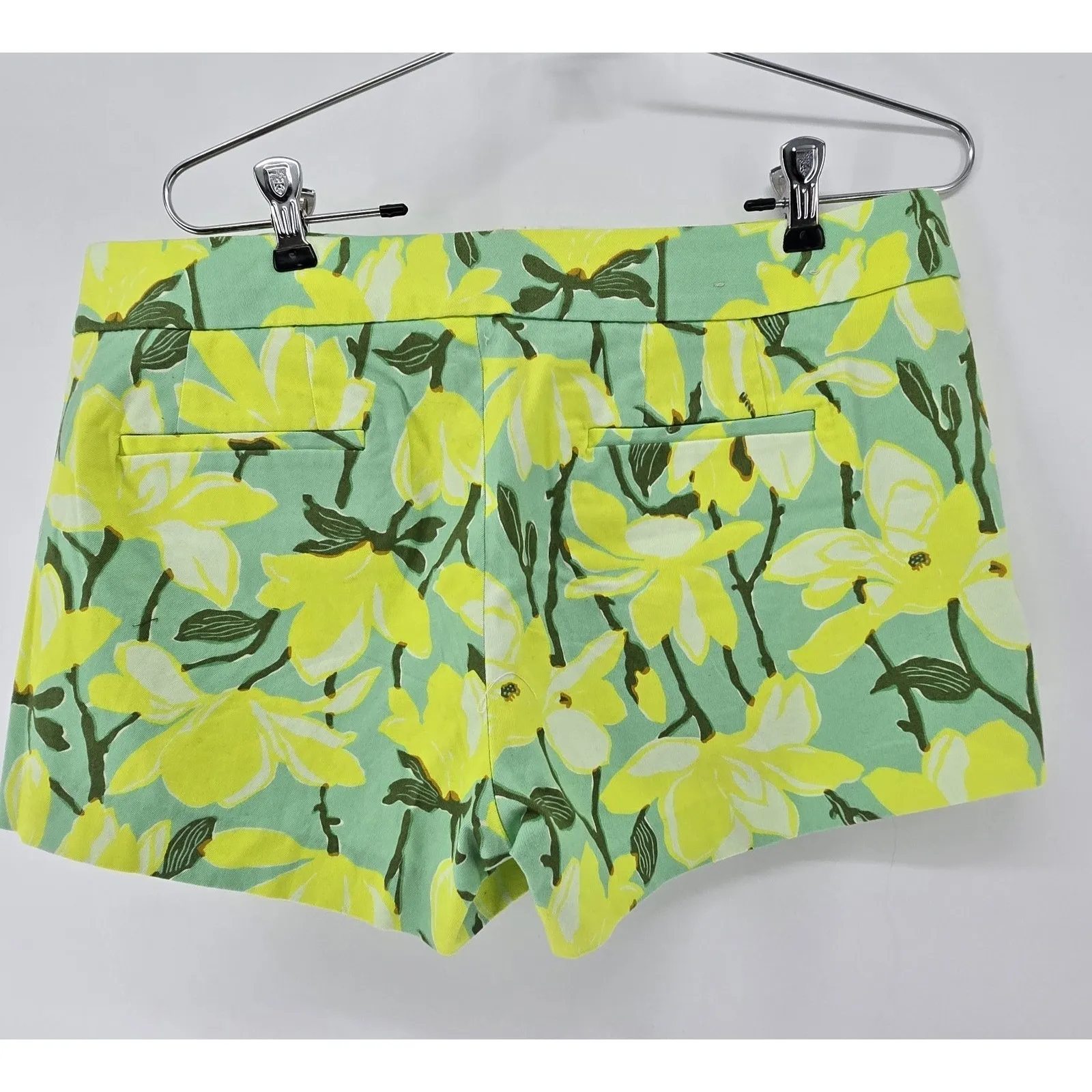 J. Crew Chino Shorts Womens 10 Yellow Blue Green Floral‎ Mid Rise Pockets - Image 2