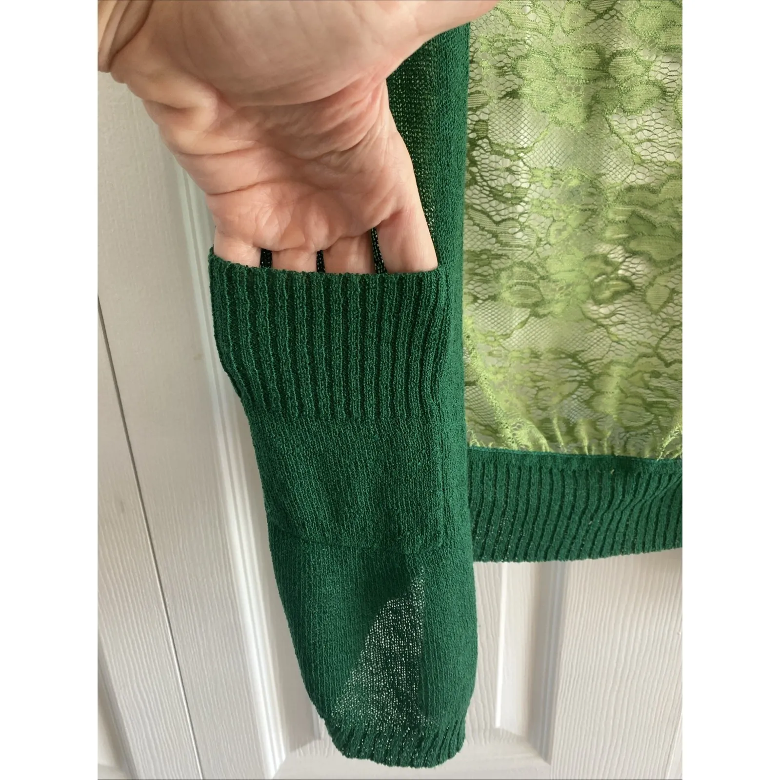 Pink Martini Womens Small Green Knit Cardigan Sweater Lace Back Garden Party - Image 4