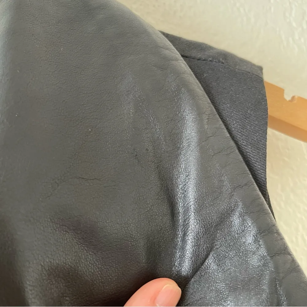 Vince Leather Linen Moto Biker Vest Women's Black - Image 8