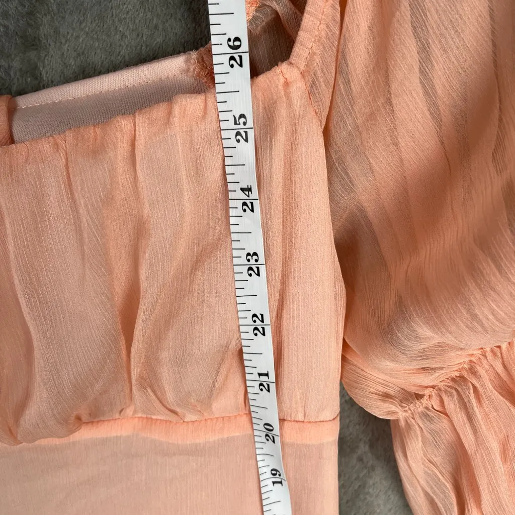 Beige Botany Peach Mini Dress Womens M Babydoll Sheer Lined Cottage Coquette EUC Pink Size M - Image 7