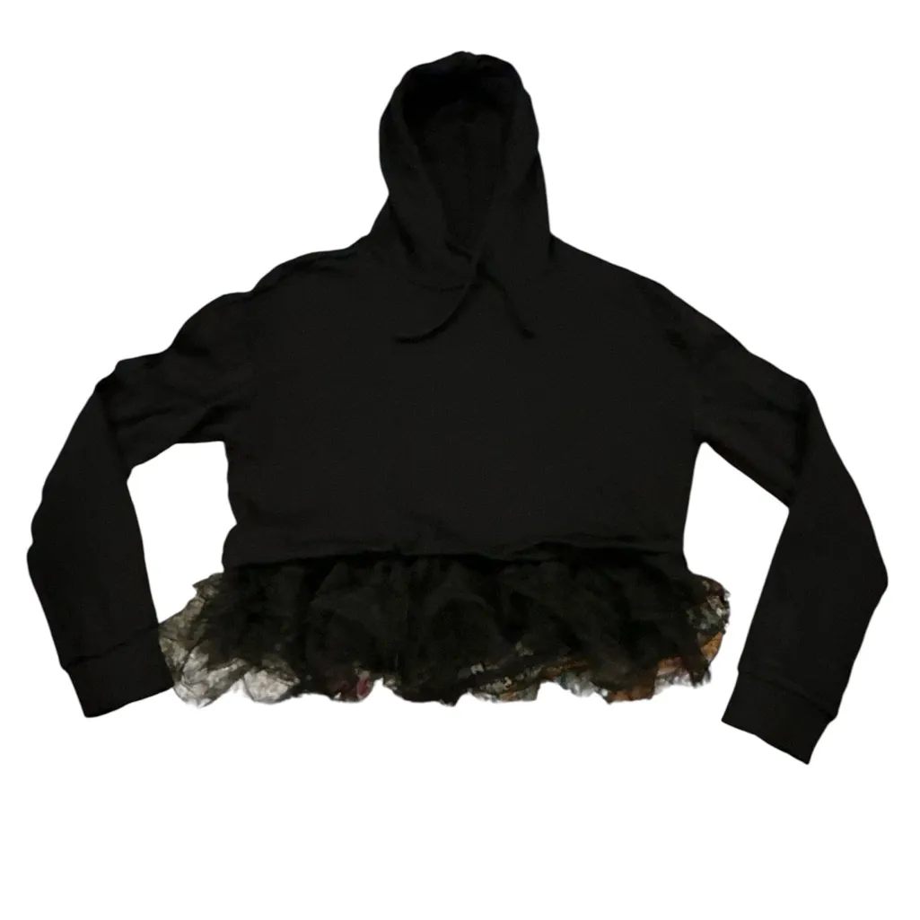Anthropologie Black Women's Hoodie with Tulle Hem S - Image 4