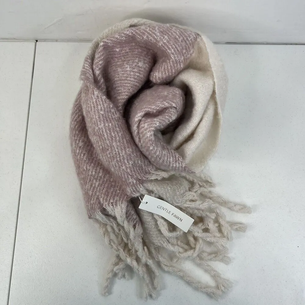Gentle Fawn Huntington Fringed Scarf Pale Pink Off White Plaid Women’s NEW TAGS - Image 4