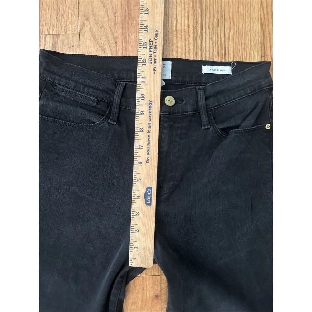 FRAME Le High Straight Film Noir Black Jeans Distressed Hem SZ 28 6 - Image 7