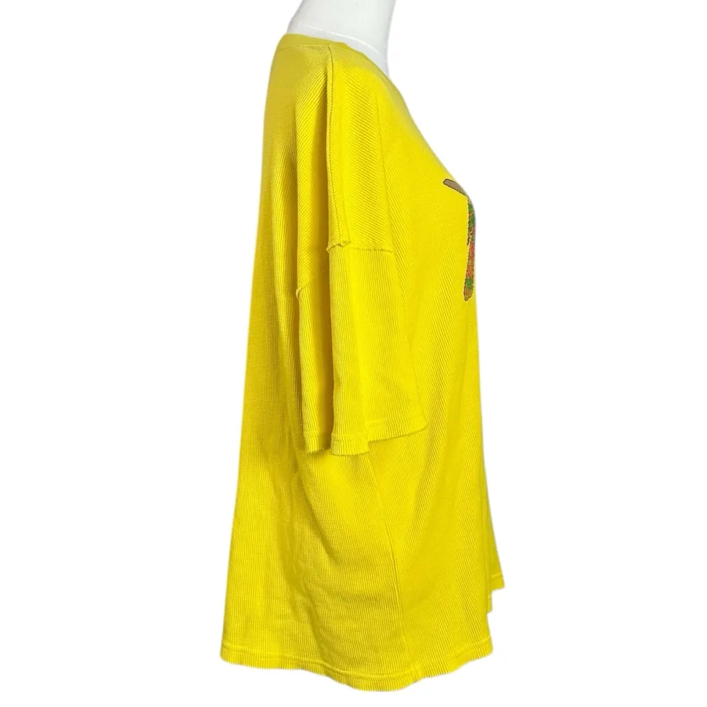 Free People Ragabond Cardinal Merry Thermal Tee in Yellow Size XL NWT Birds - Image 8