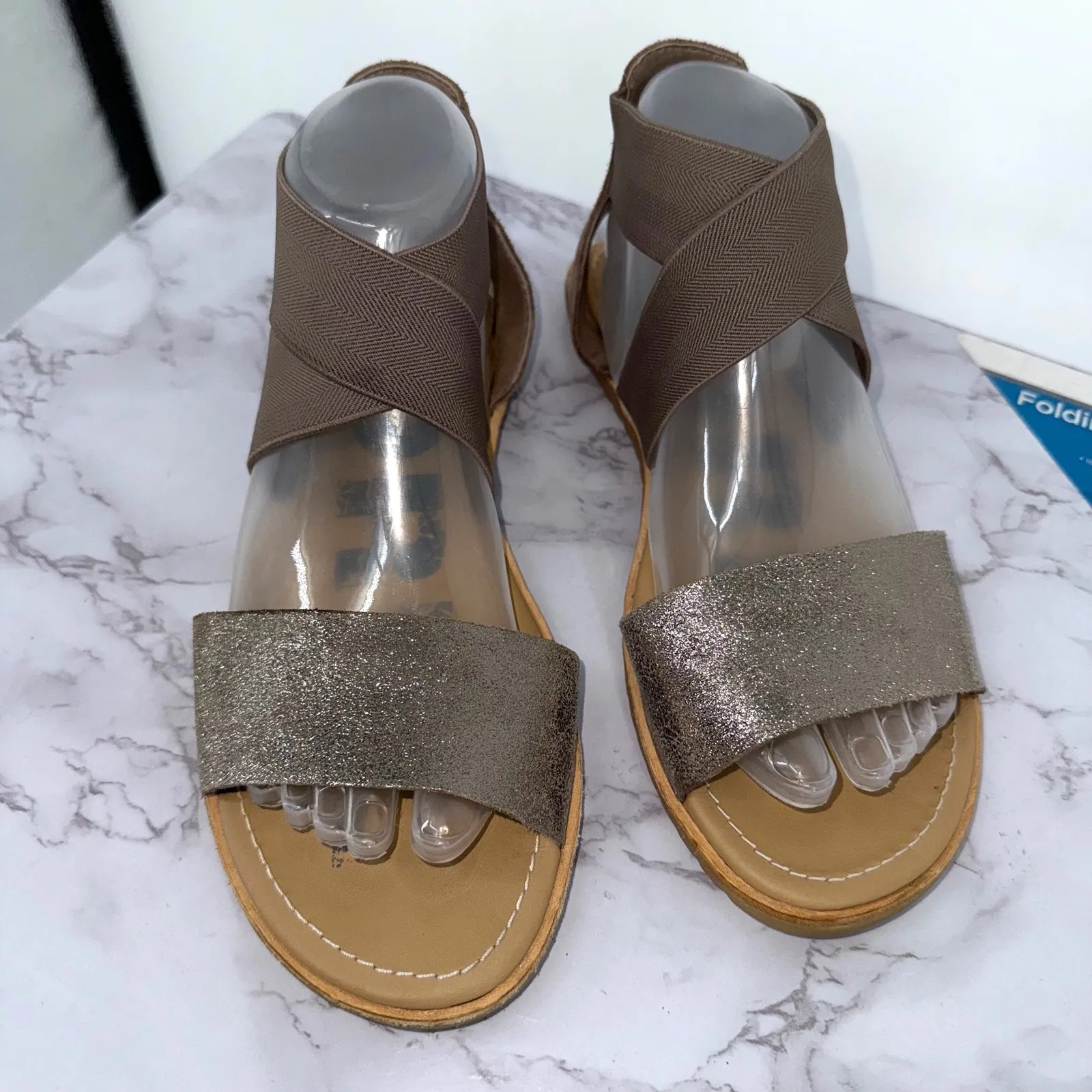 Sorel Ella ll Women 8 Brown Gold Ankle Strap Sandal Gladiators Metallic‎ Casual - Image 4