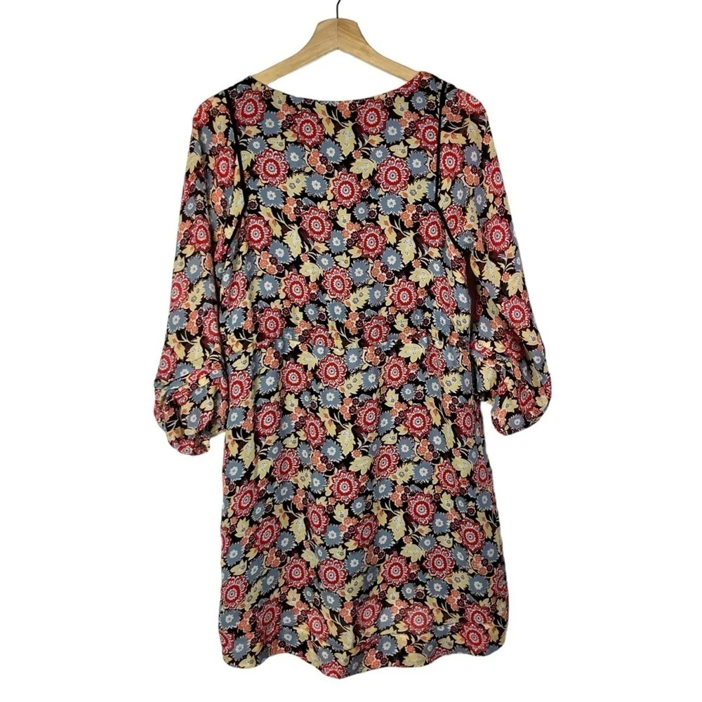 BCBGeneration Red & Blue Retro Floral Long Sleeve Babydoll Mini Dress S - Image 2