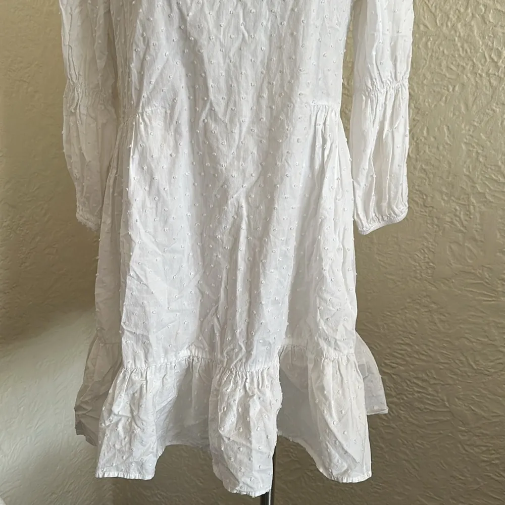 Zara White Swiss Dot Bubble Sleeves Ruffle Hem Dress XS - Image 3