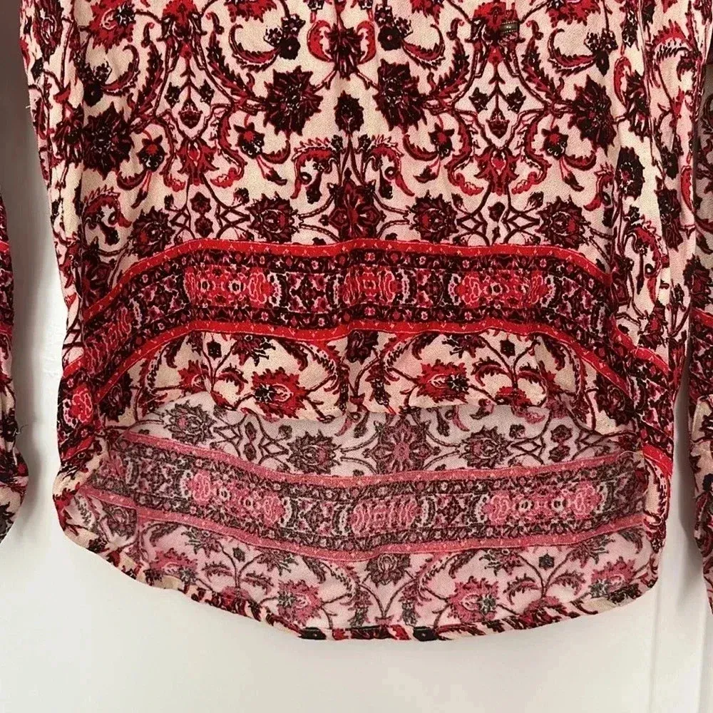 Revolve Gypsy Global Village Floral Lace Up Top Blouse in Red Ivory Sz XS - Image 5