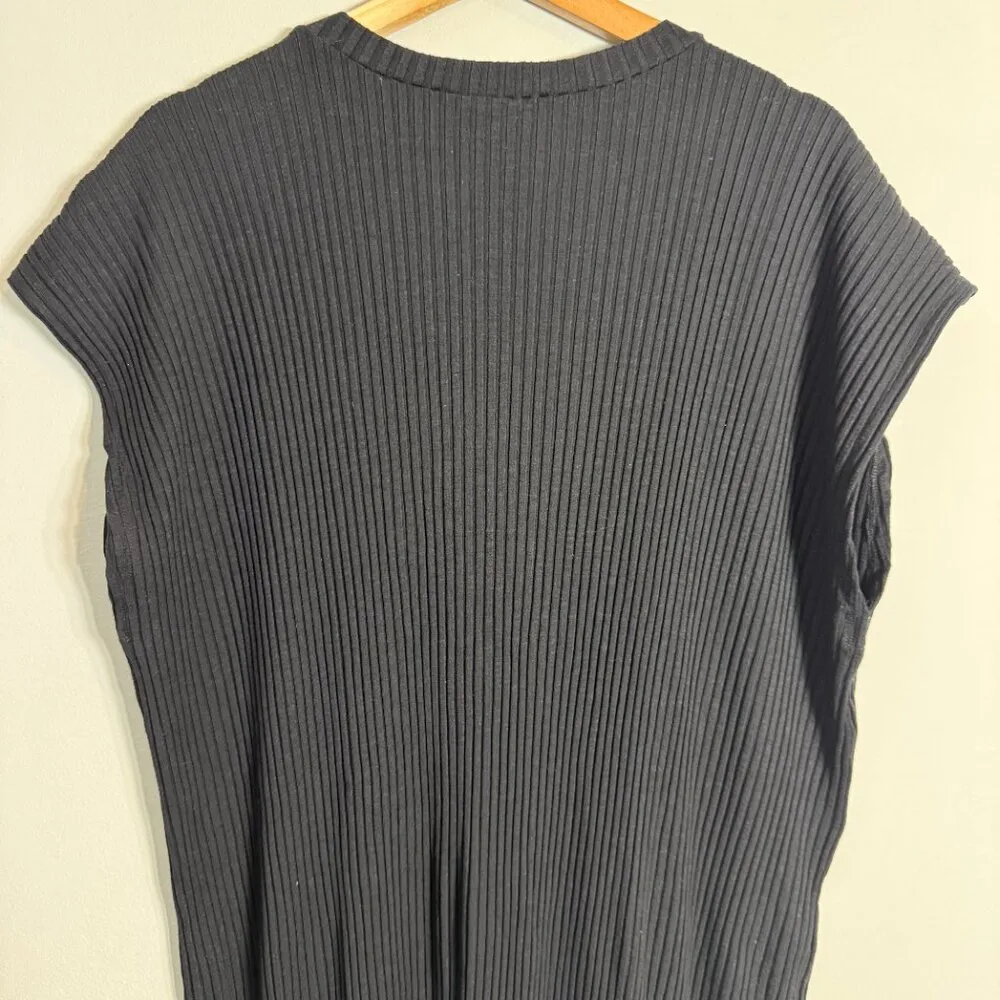 Eileen Fisher Short Sleeve Ribbed Midi Dress Women's 1X Black Lagenlook Jersey - Image 9