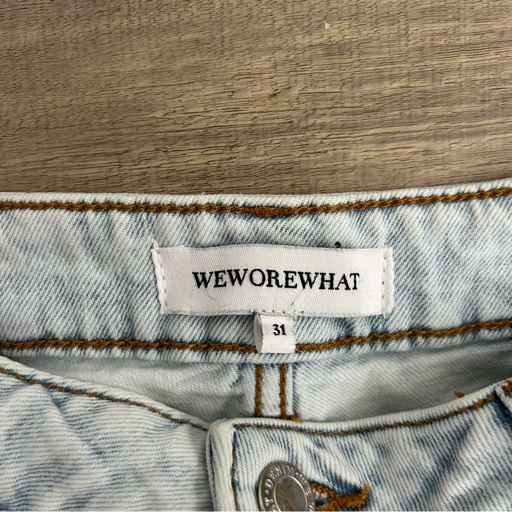 WeWoreWhat High Rise Curvy Distressed Light Wash Denim Jean Super Light 31 - Image 6