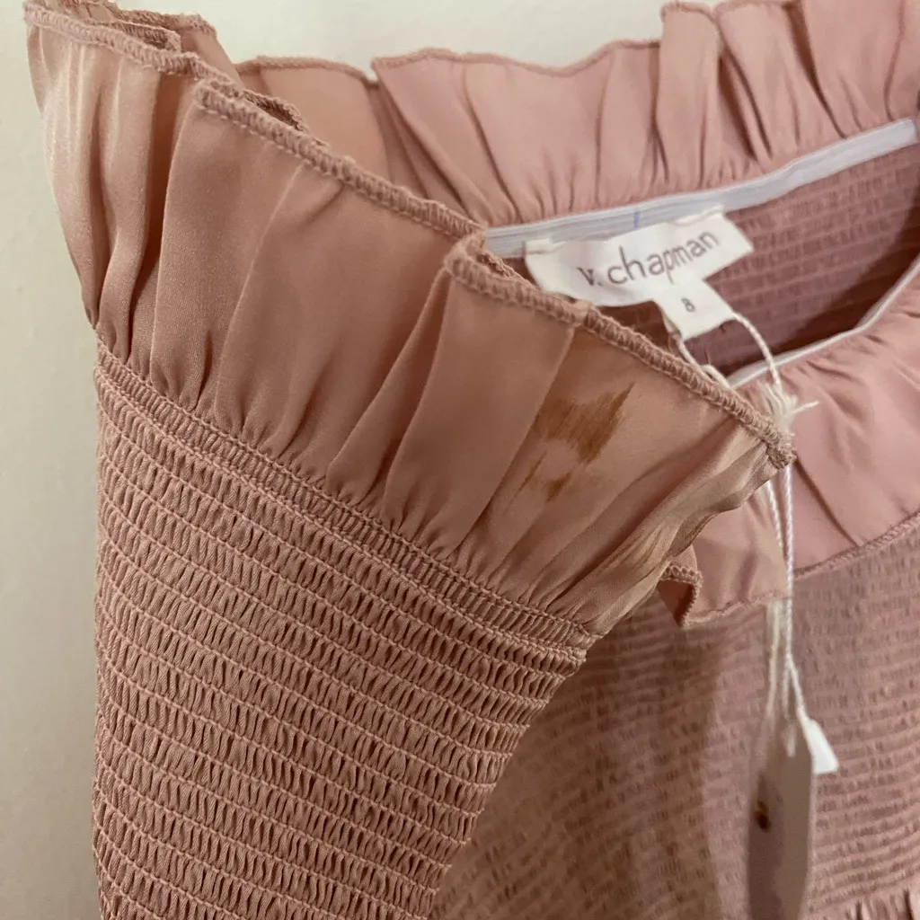 NWT V. Chapman Lily Ruched & Ruffled Stretch Satin Midi Dress in Rose Dust Sz 8 Pink - Image 8