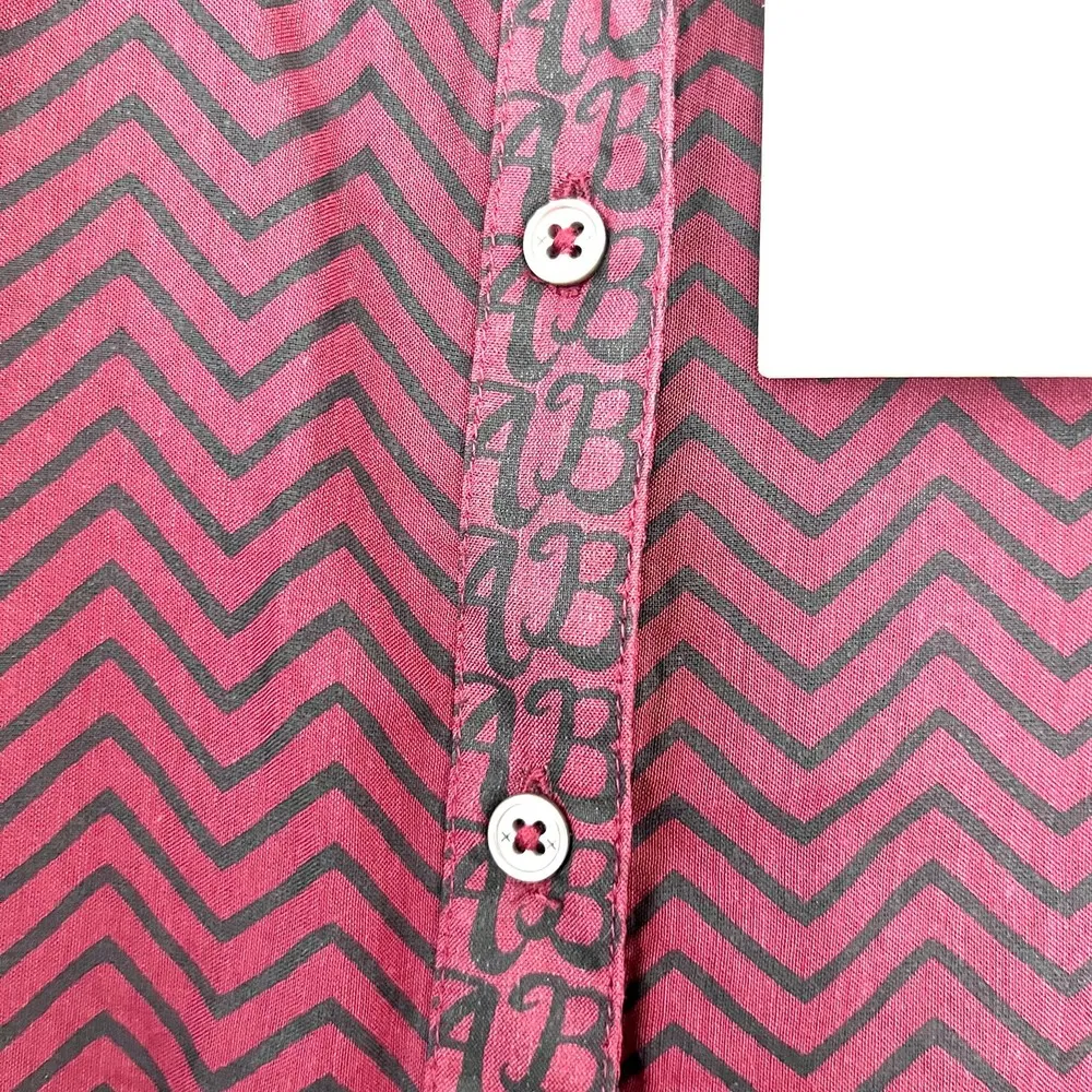 NWT Scotch & Soda Long Sleeve Button Up Semi Sheer Shirt Burgundy Black Small - Image 4