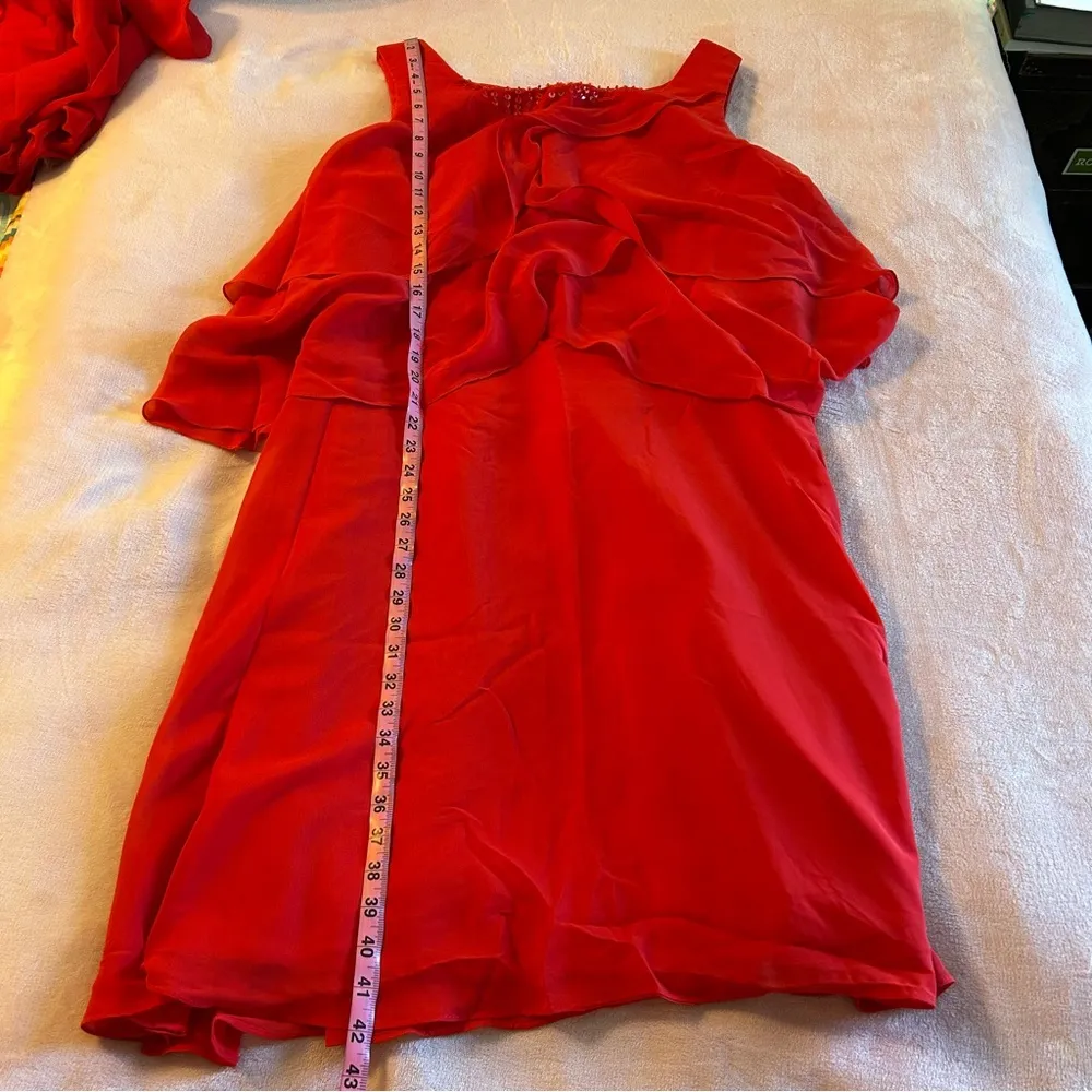 NWOT red sleeveless Mother of the Bride dress size 14 chiffon jacket tiered - Image 11