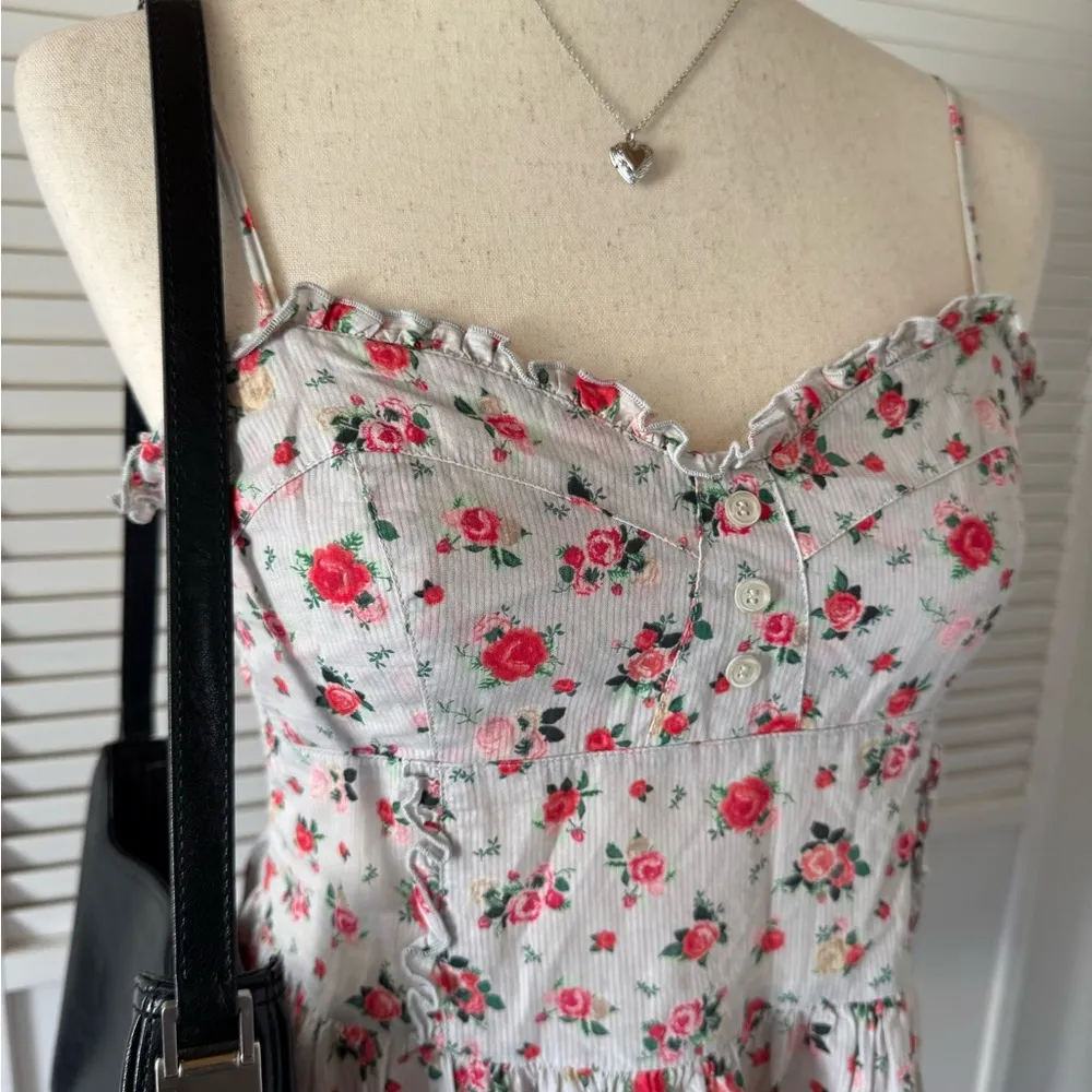 H&M Divided Floral Ruffled Grey Strappy Summer Dress - Image 3