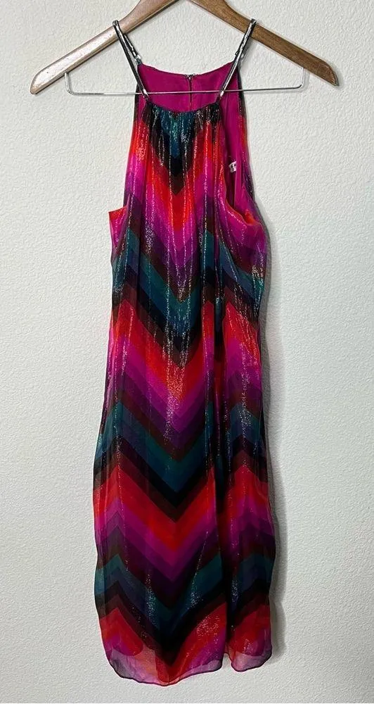 Trina Turk Metallic Chevron Striped Trapeze Halter Dress Womens Size S - Image 3