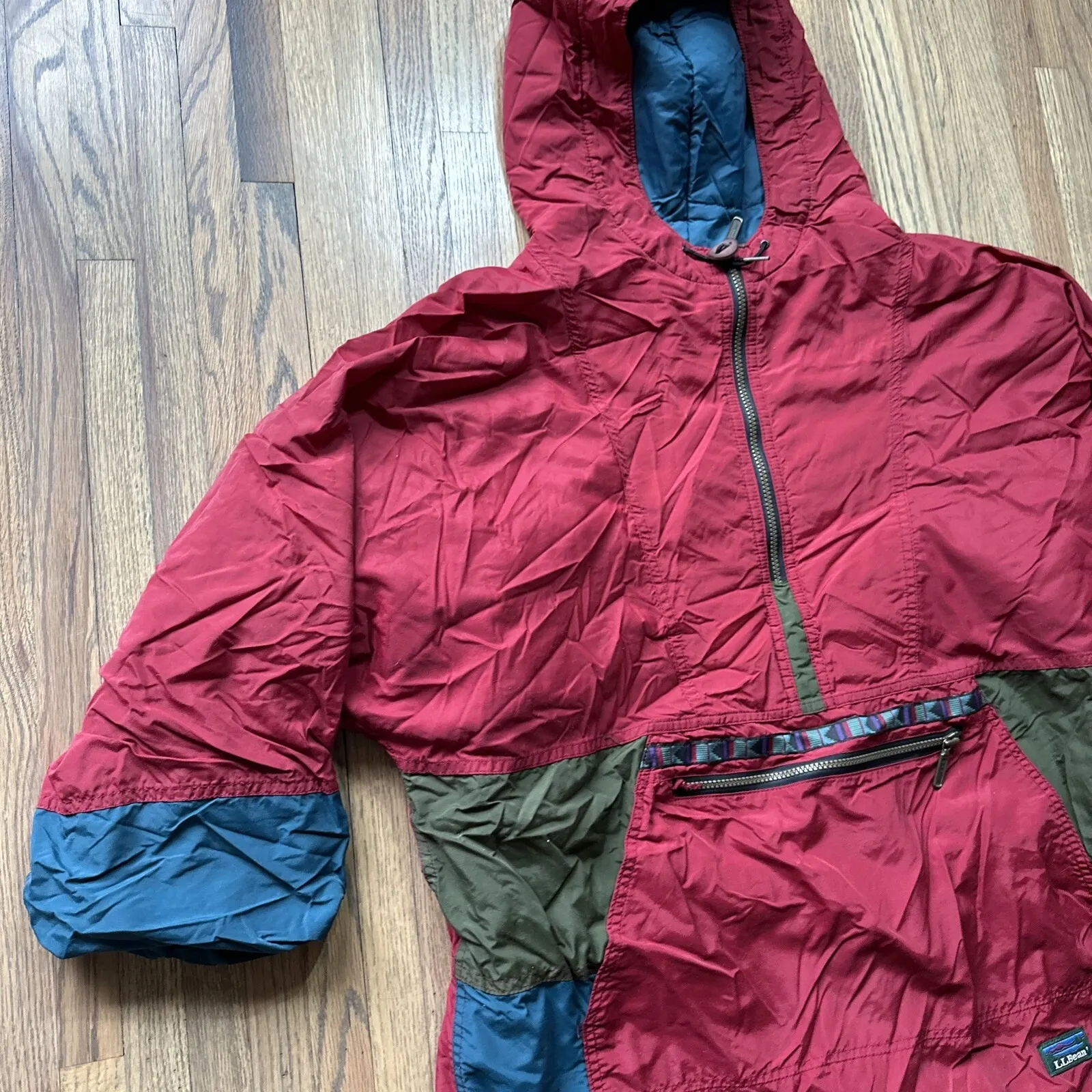 RARE VTG LL BEAN Tribal Striped Pullover Jacket Windbreaker 80s SZ L 3/4 Sleeve Size L - Image 3