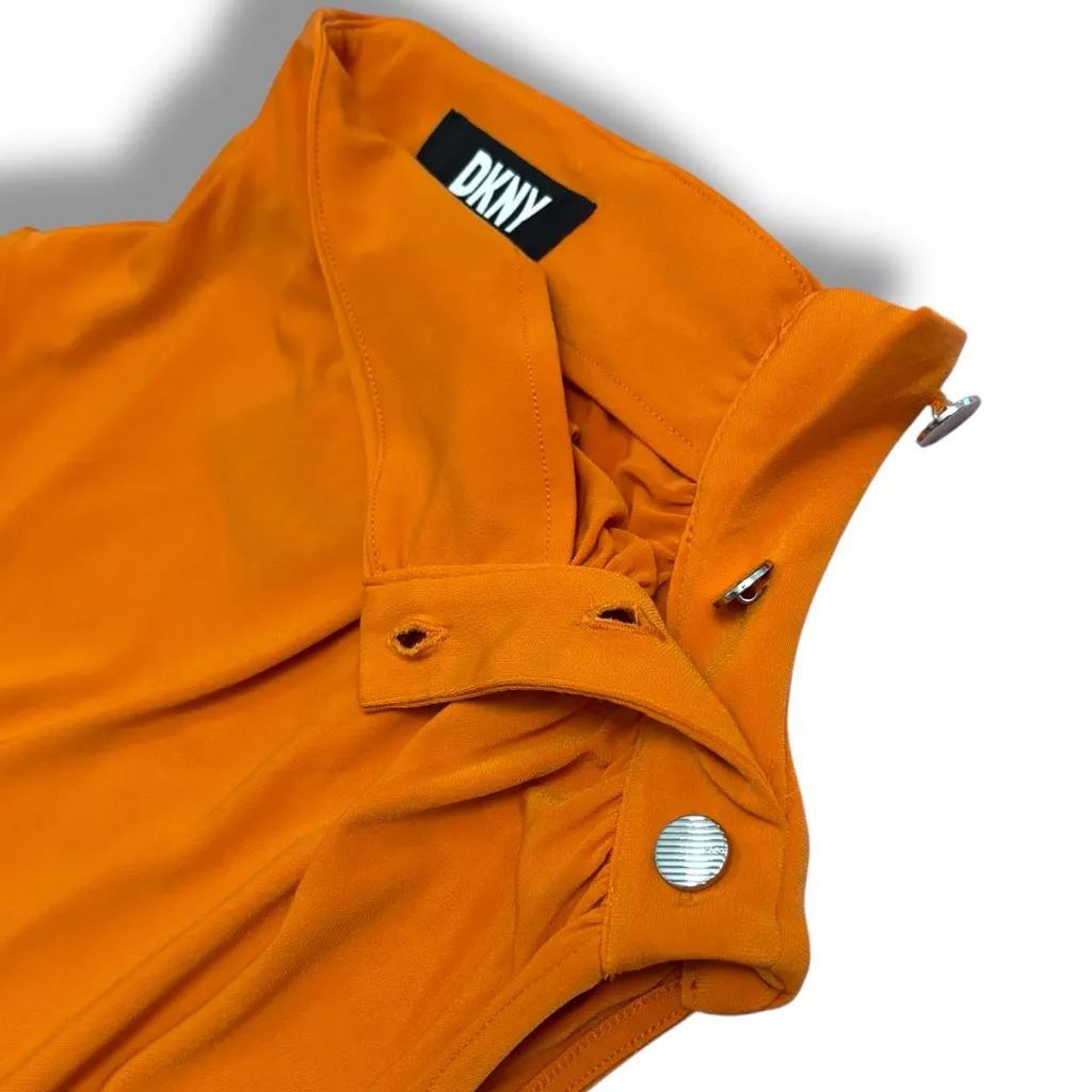 NWT DKNY Orange High Neck Mock Neck Silver Button Office Top – Medium - Image 4