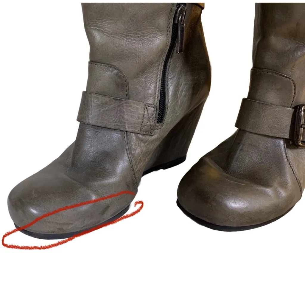 LATITUDE FEMME (ANTHROPOLOGIE) GRAY LEATHER WITH WOOL SOCK WEDGE HEEL BOOTS (36) - Image 12