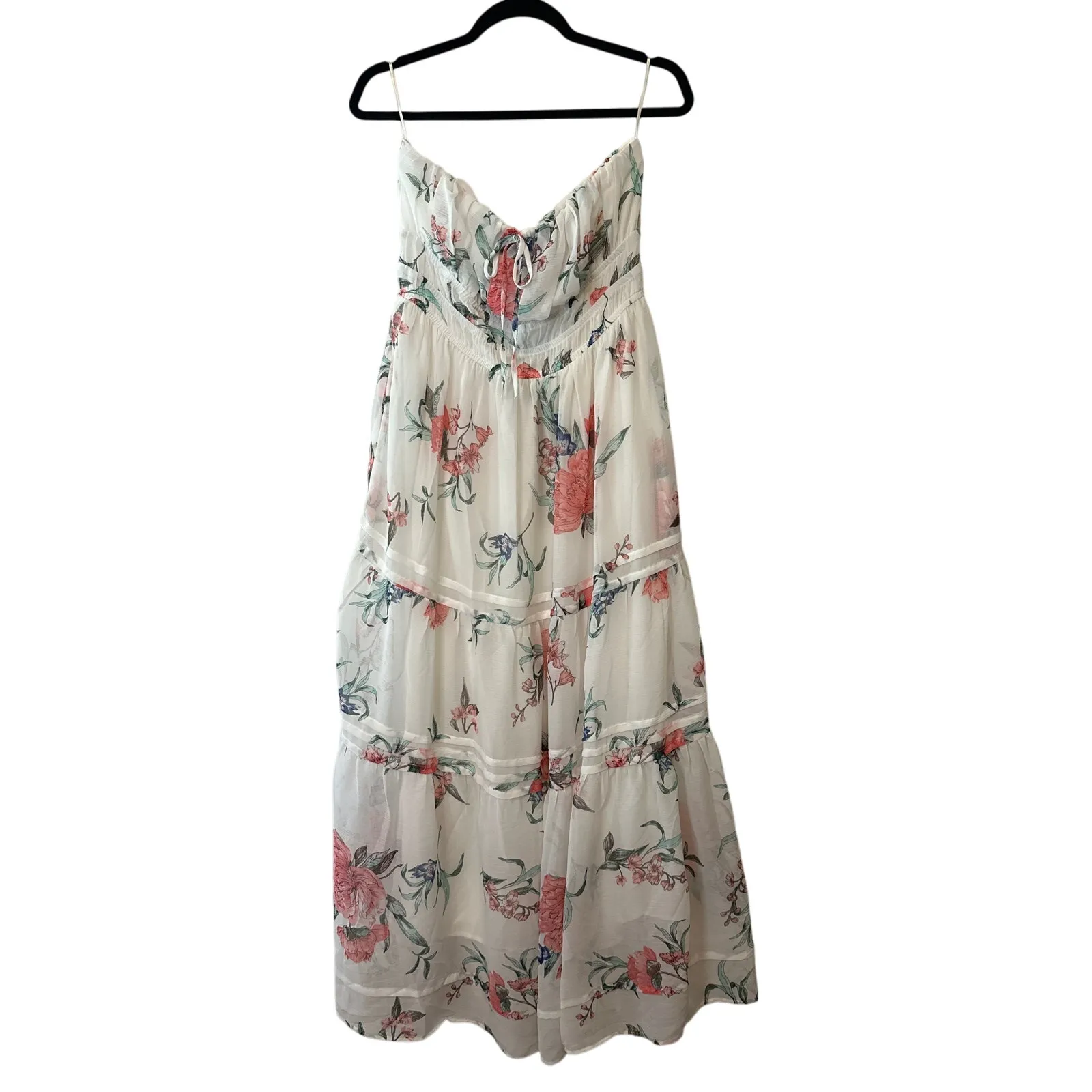 Anthropologie Somerset Strapless Floral Chiffon Midi Dress Ivory NWT Size L - Image 3