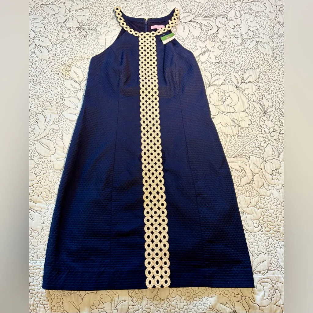 NWT Lilly Pulitzer Sasha Cotton Pique Textured Dress Gold Lace Applique Sz 2💛 - Image 12
