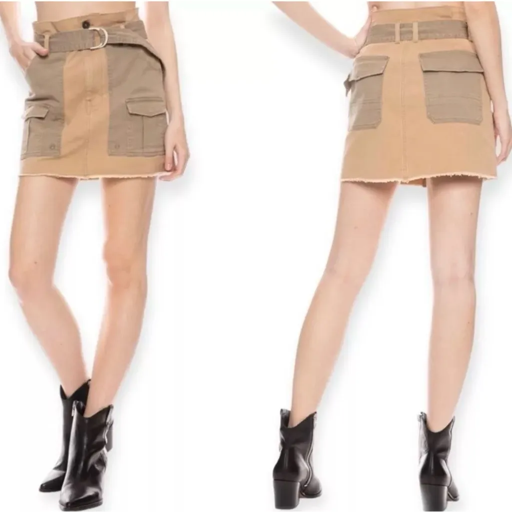 FRAME Paperbag High-Rise Raw‎ Hem Stretch Cotton Mini Skirt Cargo Multi Size 27 - Image 7