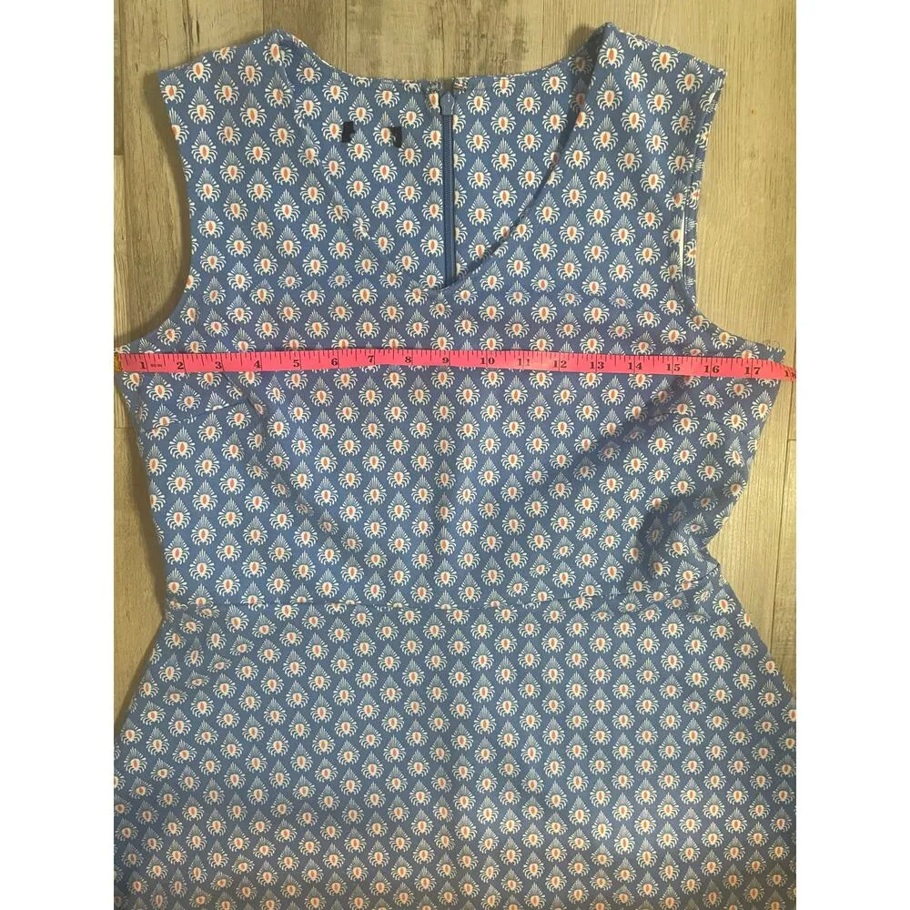 Talbots Fit & Flare Dress Sleeveless Blue Printed Ponte Knit V Neck Med Petite - Image 3