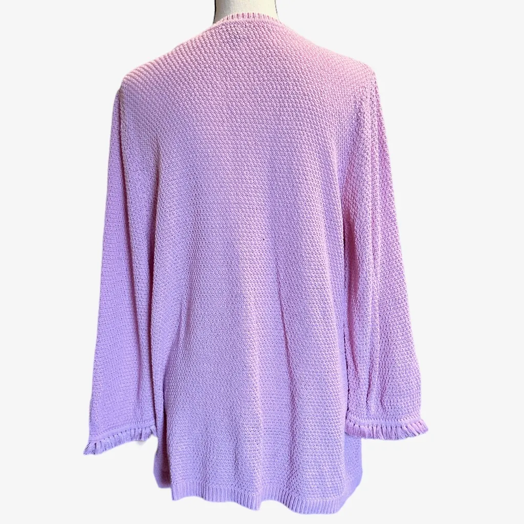 Talbots V Neck 3/4 Sleeve with Fringe Pink‎ Sweater Sz XL - Image 5