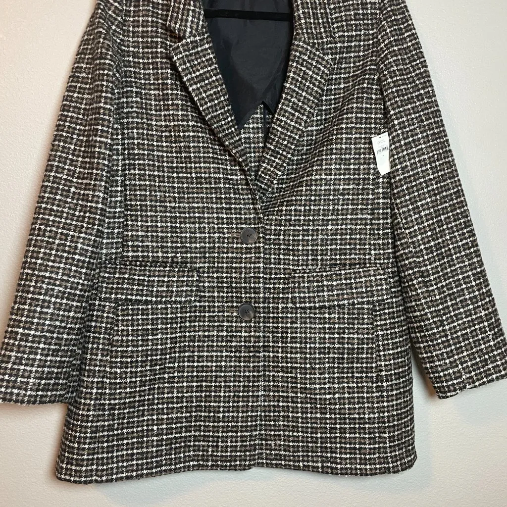 Old Navy Blazer Jacket Size Medium Brown Houndstooth 2 Button Wool Blend - Image 3