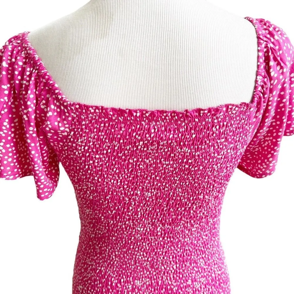 Japna Polka Dot Hot Pink Stretch Mini Dress Size Small Ruched Barbie - Image 7