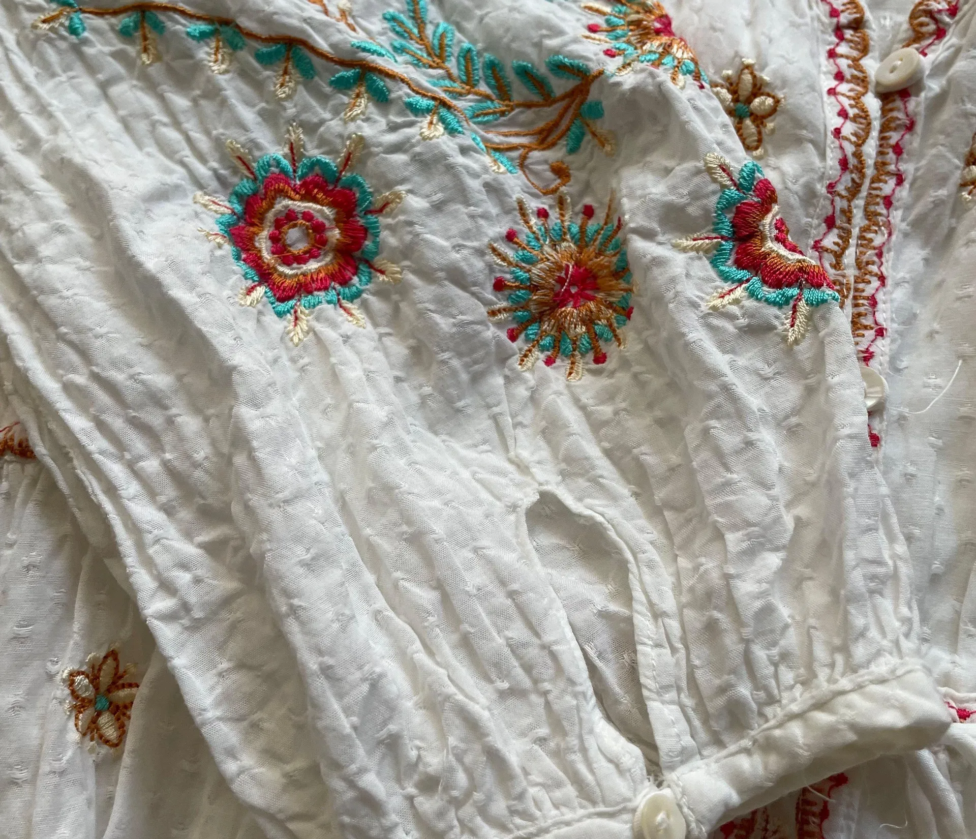 ZARA Ivory Embroidered Robe Dress With Buttons - Image 8