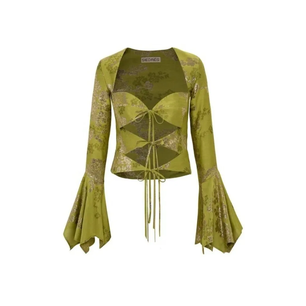 SIEDRES Petra Top in Green 38 4 New Womens Tie Cut out Blouse long sleeve Size undefined - Image 12