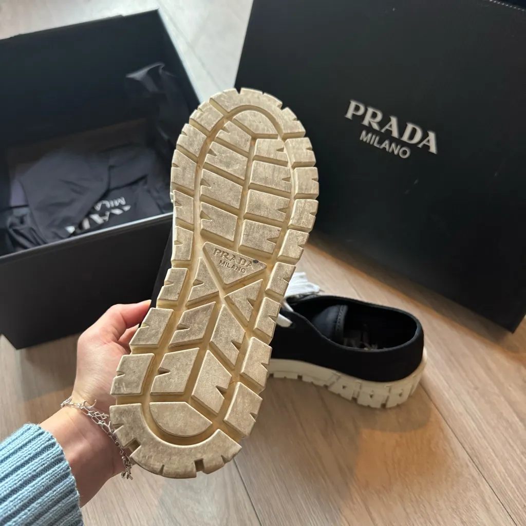 Prada Monochrome Lace-Up Sneakers - Image 2
