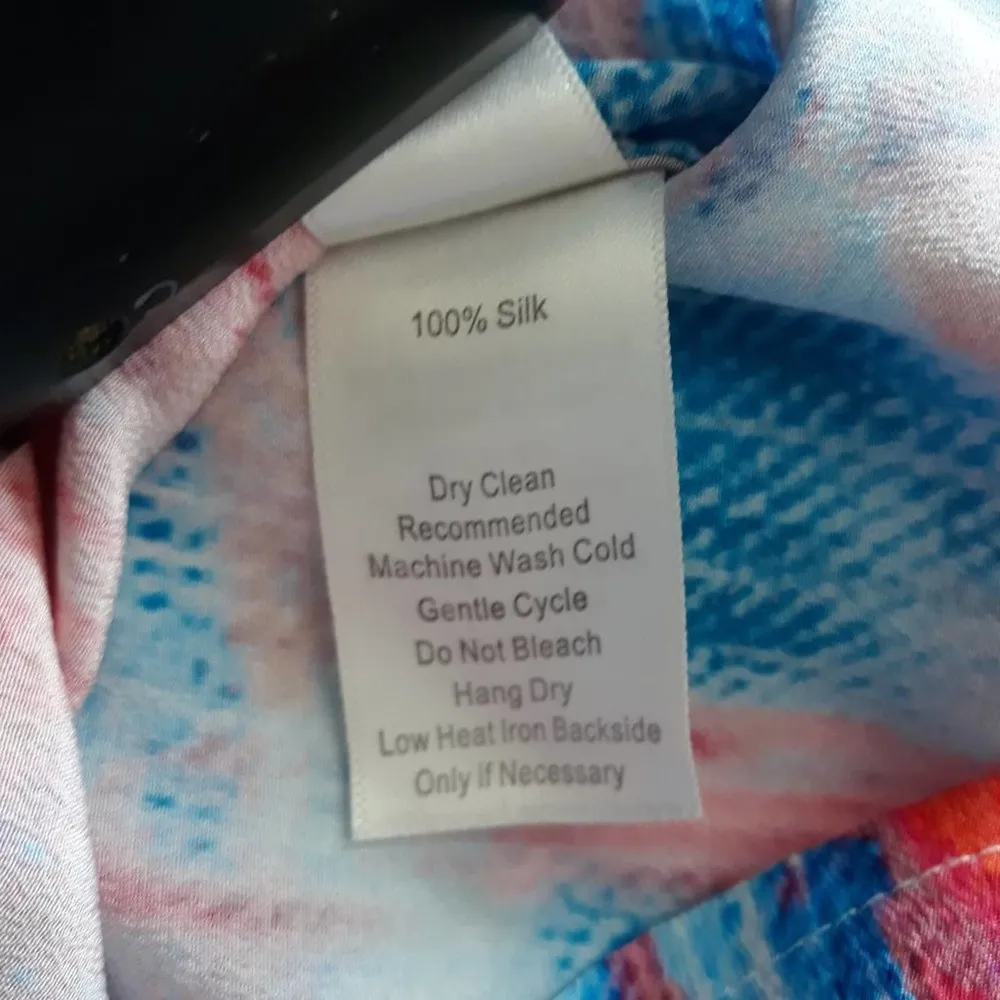 ecru Sleeveless Multicolor Silk Keyhole Camisole S - Image 4