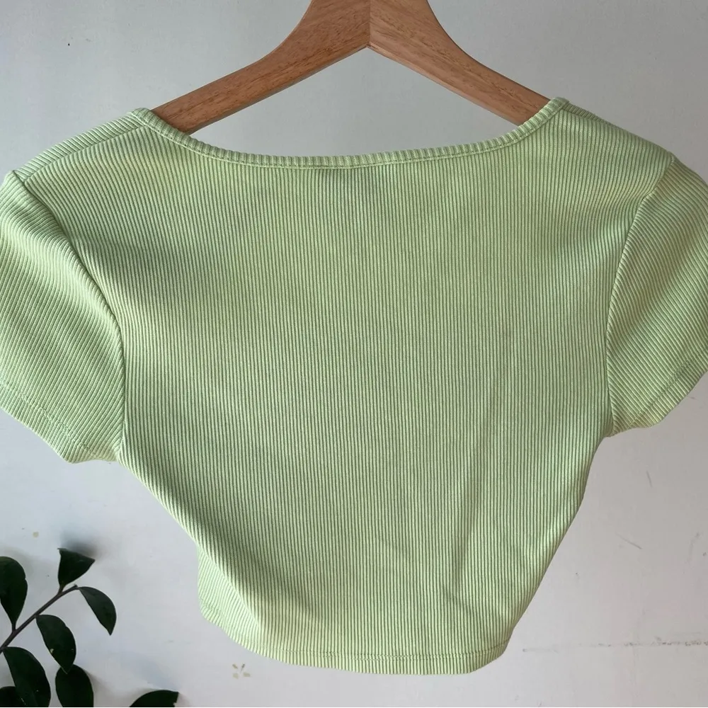 Topshop Green Ribbed Crop Top - Image 2