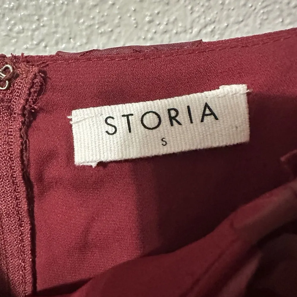 Storia Women's Size Small Square Neck Babydoll Red Floral Appliqué‎ Mini Dress - Image 4