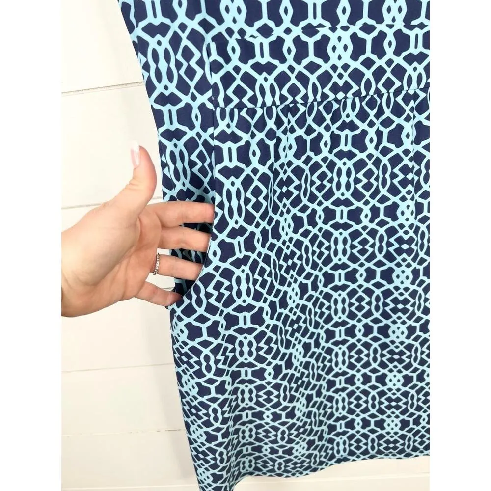 Jude Connally Blue Geometric Shift Dress Short Sleeves Size Small - Image 6