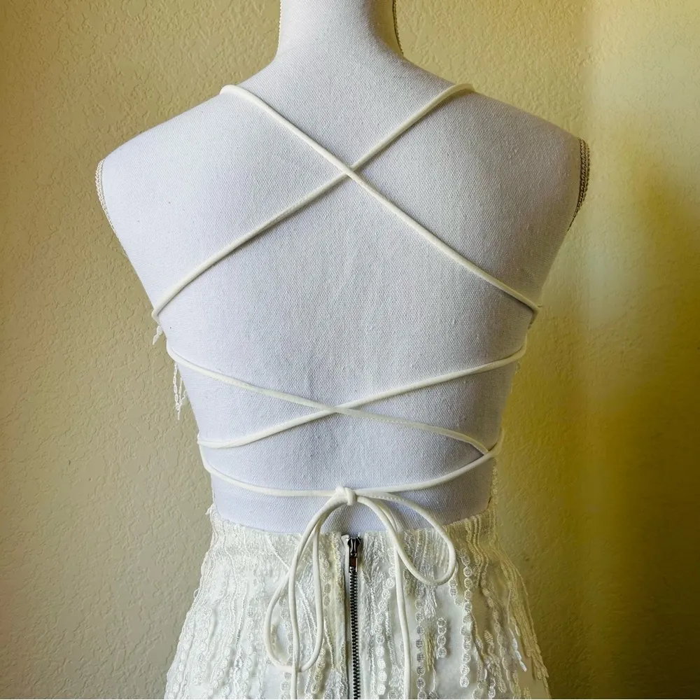 Making Magic White Fringe Lace-Up Mini Dress - Image 10