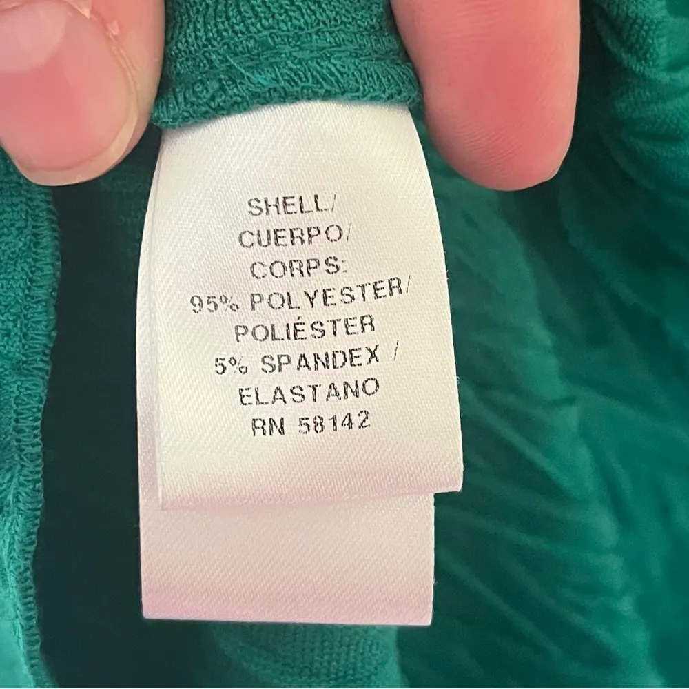 NWT Maggy London Lrg Mock Neck Jacquard Swing Dress Emerald Green Bishop Sleeve - Image 12