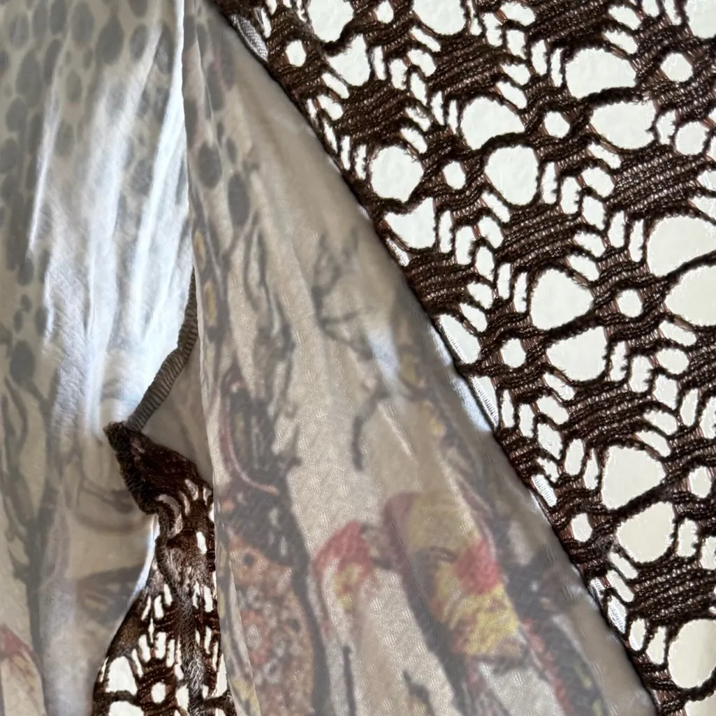 Tempo Paris Boho Crochet Size Medium Brown Animal Print Fall Layering Kimono - Image 12