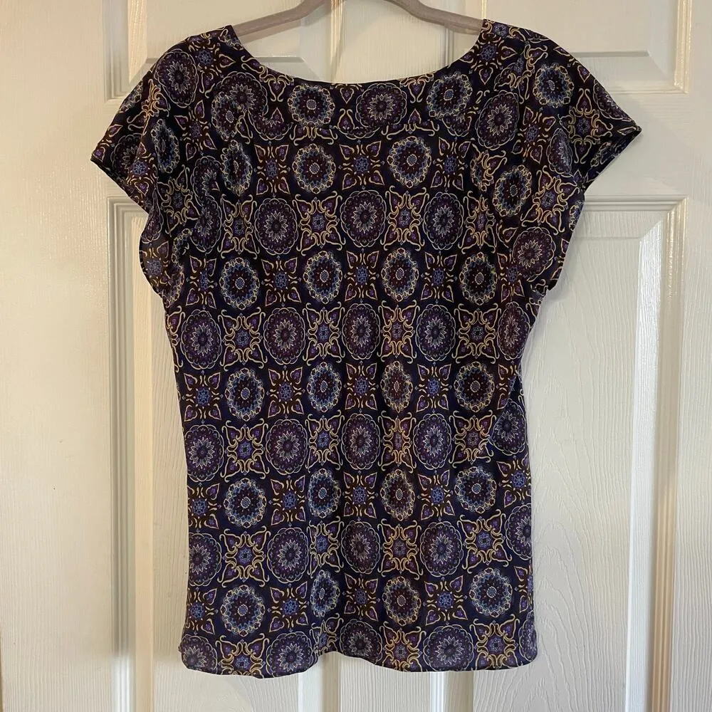 Banana Republic Vibrant Geometric Floral Silk Top - M - Image 3