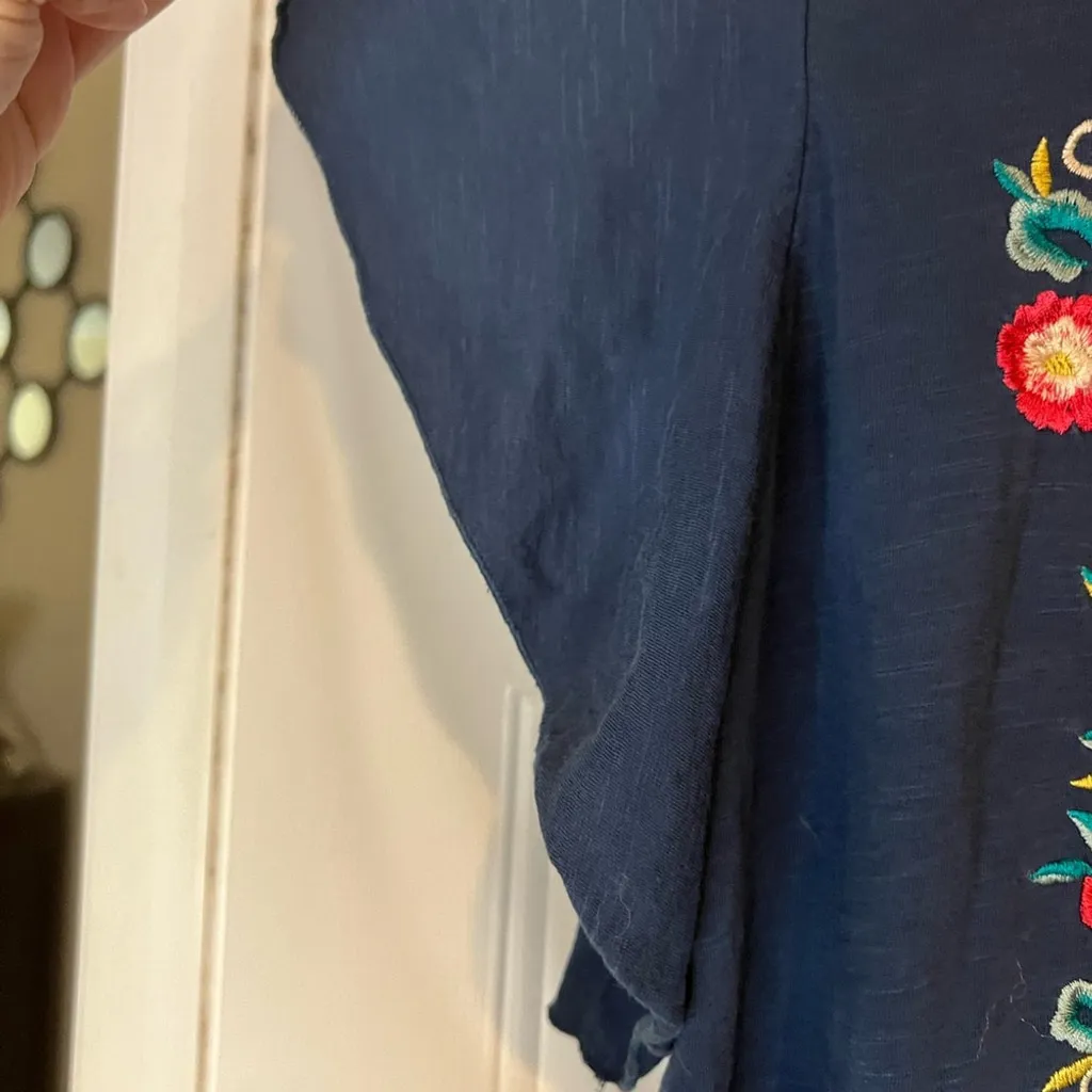 Anthropologie Ranna Gill Cotton Enesta Embroidered Top Boho Floral Blue Size M - Image 4