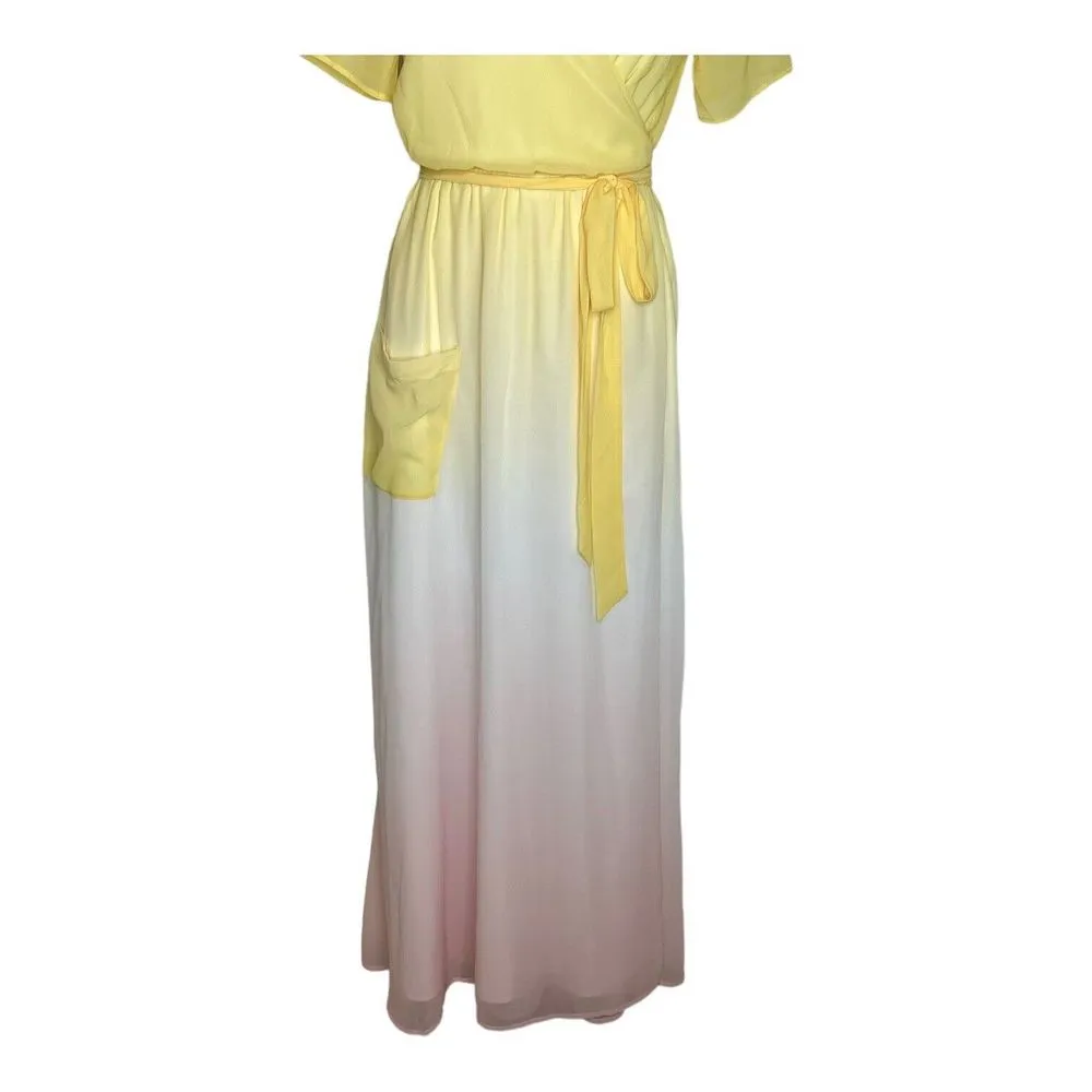 LPA The Label Yellow Pink Ombré Short Sleeve Wrap Maxi Dress 530 Sz M REVOLVE - Image 6