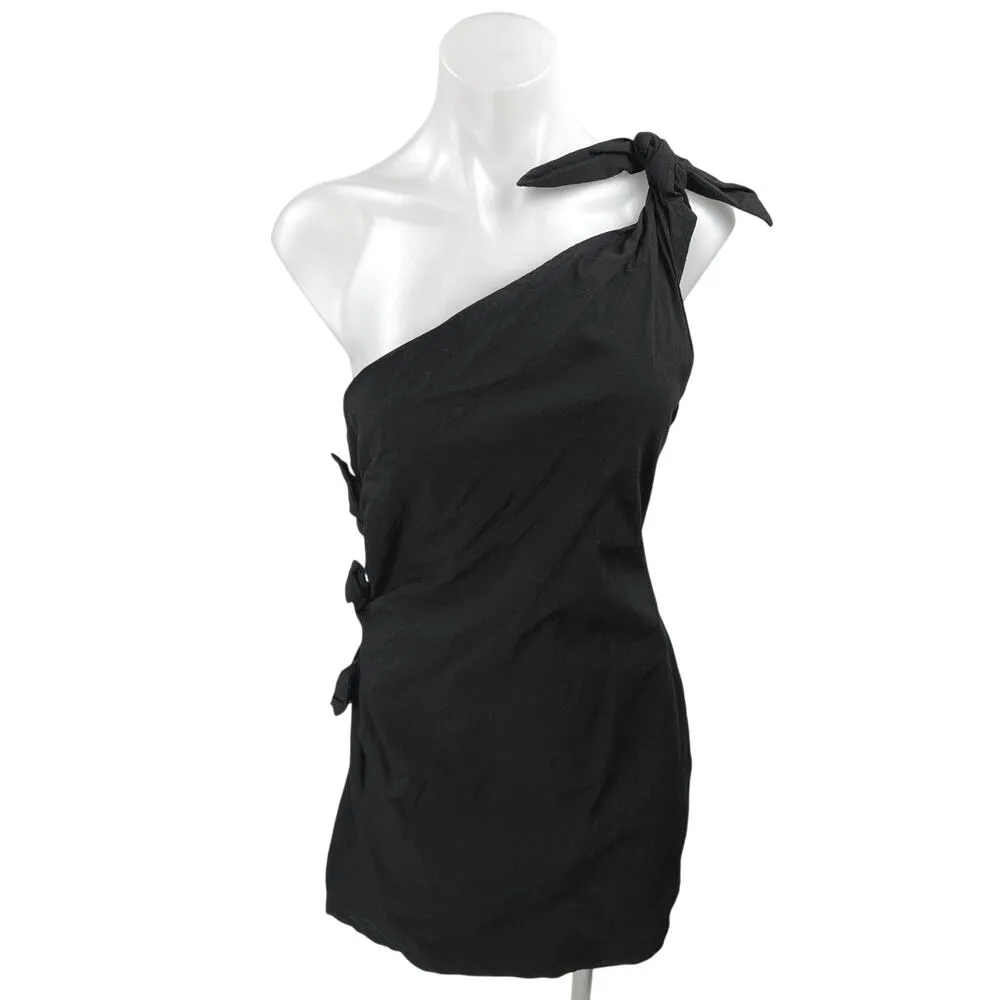 Zara Women's Black Tie One Shoulder Sleeveless Drape Mini Bodycon Dress Size XL - Image 5