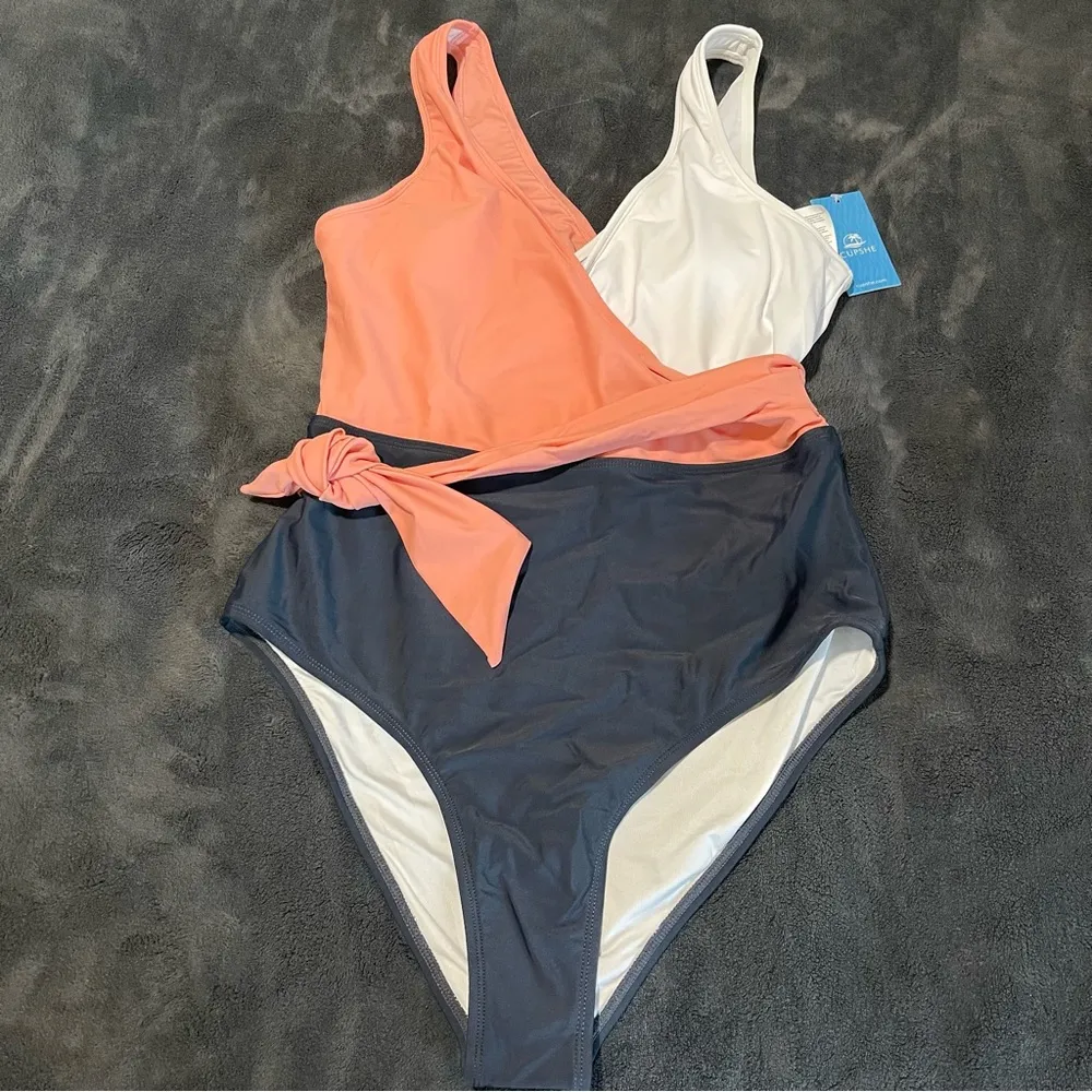 Cupshe wrap color block tie side one piece swimsuit SZ:M - Image 4