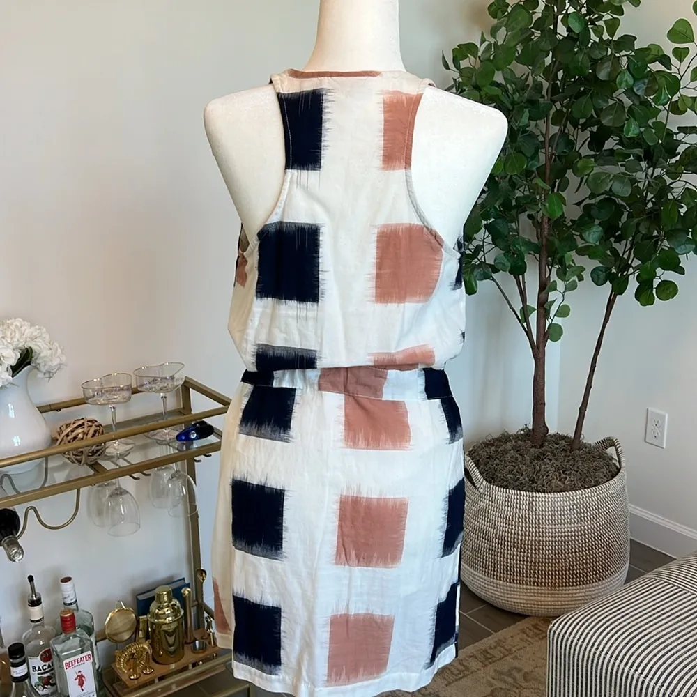 Anthropologie The Odells Yarn-Dyed Henley Shirt Dress Ikat Print Navy Small - Image 2