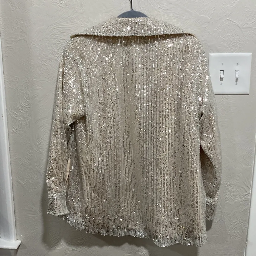 NWT BB Dakota Gold Sequined Button Up Blazer Size XS - Image 6