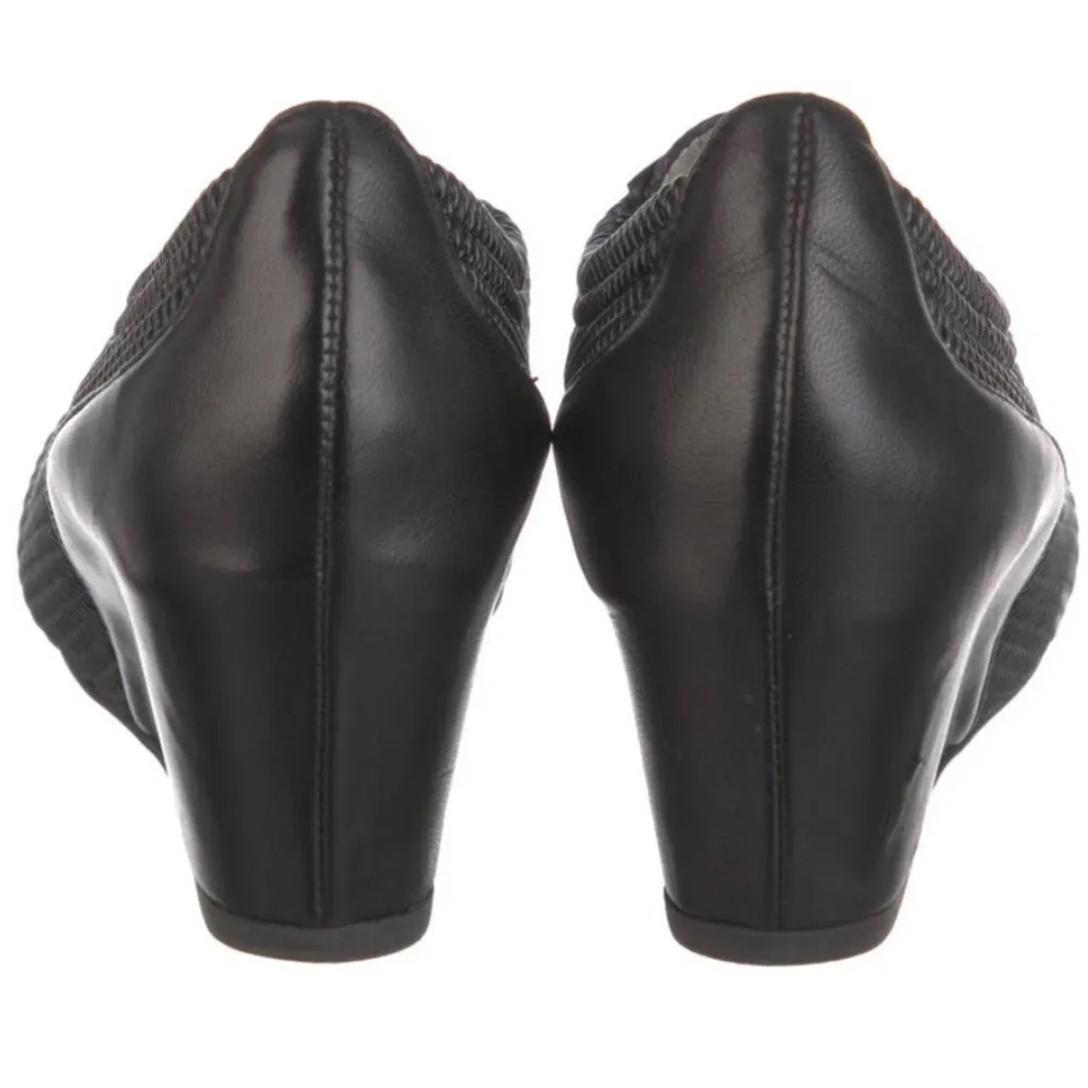 Vintage 90s Y2K  Pandora Black Leather Ankle Wedge Bootie Lace Up 7.5 - Image 5